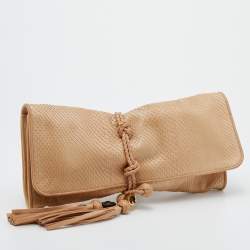 Pre Owned Gucci Beige Python Leather Malika Tassels Clutch