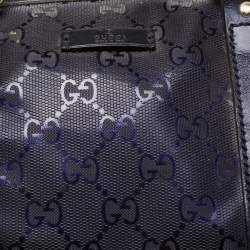 مملوكة مسبقًا حقيبة بوسطن غوتشي جوي كانفاس GG أزرق كحلي مرصع بالكريستال متوسطة