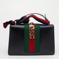 Pre Owned Gucci Black Leather Medium Sylvie Shoulder Bag