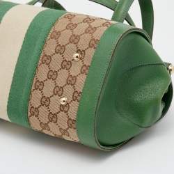 Pre Owned حقيبة ساتشل غوتشي بامبو بوليت كانفاس بيج / أخضر 