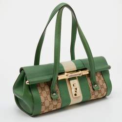 Pre Owned حقيبة ساتشل غوتشي بامبو بوليت كانفاس بيج / أخضر 