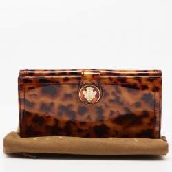مملوكة مسبقًا Gucci Brown Animal Print  Patent Leather Hysteria Wallet