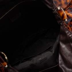 Pre Owned Gucci Brown/Black Tortoise Shell Patent Leather Large Hysteria Hobo