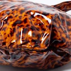Pre Owned Gucci Brown/Black Tortoise Shell Patent Leather Large Hysteria Hobo