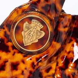 Pre Owned Gucci Brown/Black Tortoise Shell Patent Leather Large Hysteria Hobo