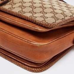 Pre Owned Gucci Brown/Beige GG Canvas and Leather Medium Marrakech Shoulder Bag