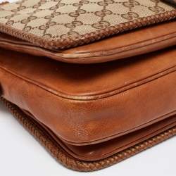 Pre Owned Gucci Brown/Beige GG Canvas and Leather Medium Marrakech Shoulder Bag