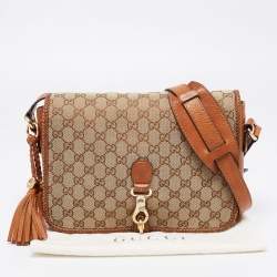 Pre Owned Gucci Brown/Beige GG Canvas and Leather Medium Marrakech Shoulder Bag