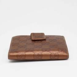 Gucci Metallic Bronze Guccissima Leather Interlocking GG Flap French Wallet