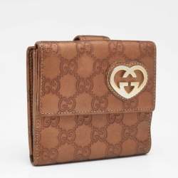 Gucci Metallic Bronze Guccissima Leather Interlocking GG Flap French Wallet