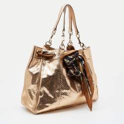 مملوكة مسبقًا Gucci  Metallic Gold Python Leather Positano Scarf Tote