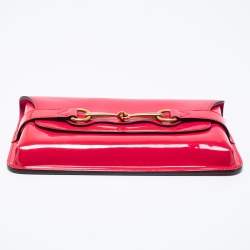 مملوكة مسبقًا حقيبة كلتش غوتشي هورسبيت جلد لامعة فوشيا 