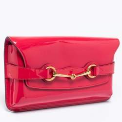 مملوكة مسبقًا حقيبة كلتش غوتشي هورسبيت جلد لامعة فوشيا 