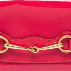 مملوكة مسبقًا حقيبة كلتش غوتشي هورسبيت جلد لامعة فوشيا 