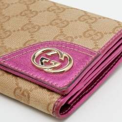 Gucci Beige/Pink GG Canvas and Leather Britt Continental Wallet