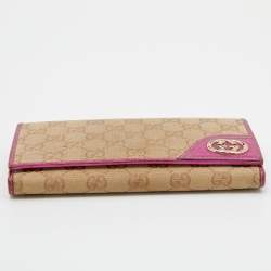 Gucci Beige/Pink GG Canvas and Leather Britt Continental Wallet