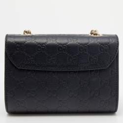 Pre Owned Gucci Black Guccissima Leather Mini Emily Chain Shoulder Bag