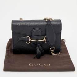 Pre Owned Gucci Black Guccissima Leather Mini Emily Chain Shoulder Bag