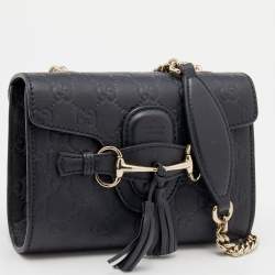 Pre Owned Gucci Black Guccissima Leather Mini Emily Chain Shoulder Bag