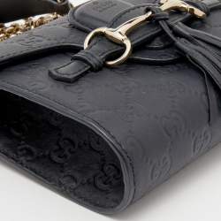 Pre Owned Gucci Black Guccissima Leather Mini Emily Chain Shoulder Bag
