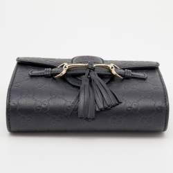 Pre Owned Gucci Black Guccissima Leather Mini Emily Chain Shoulder Bag