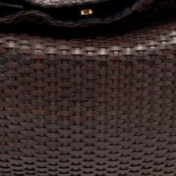 مملوكة مسبقًا Gucci Dark Brown Woven Leather Bamboo Handle Tote