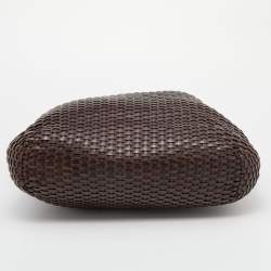 مملوكة مسبقًا Gucci Dark Brown Woven Leather Bamboo Handle Tote