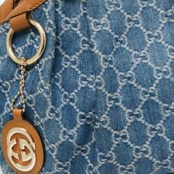Pre Owned Gucci Blue GG Denim and Leather Medium Sukey Tote