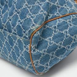 Pre Owned Gucci Blue GG Denim and Leather Medium Sukey Tote