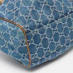 Pre Owned Gucci Blue GG Denim and Leather Medium Sukey Tote