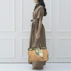 Pre Owned Gucci Beige/Green Raffia And Python Positano Tote