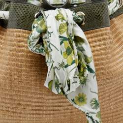 Pre Owned Gucci Beige/Green Raffia And Python Positano Tote