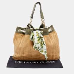 Pre Owned Gucci Beige/Green Raffia And Python Positano Tote