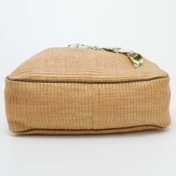 Pre Owned Gucci Beige/Green Raffia And Python Positano Tote