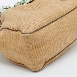 Pre Owned Gucci Beige/Green Raffia And Python Positano Tote