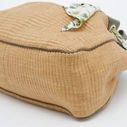 Pre Owned Gucci Beige/Green Raffia And Python Positano Tote