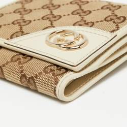 Gucci Beige/Brown GG Canvas and Leather Interlocking G French Wallet