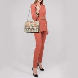 Pre Owned Gucci Beige GG Supreme Canvas and Suede Medium Embroidered Butterfly/Flowers Dionysus Shoulder Bag