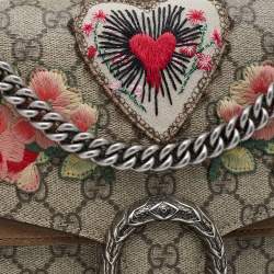 Pre Owned Gucci Beige GG Supreme Canvas and Suede Medium Embroidered Butterfly/Flowers Dionysus Shoulder Bag