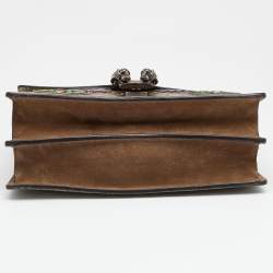 Pre Owned Gucci Beige GG Supreme Canvas and Suede Medium Embroidered Butterfly/Flowers Dionysus Shoulder Bag