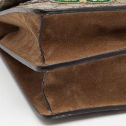 Pre Owned Gucci Beige GG Supreme Canvas and Suede Medium Embroidered Butterfly/Flowers Dionysus Shoulder Bag