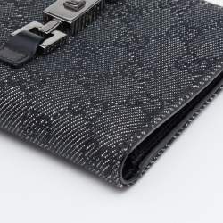 Pre Owned Gucci Black GG Canvas Canvas Piston Lock Compact Wallet