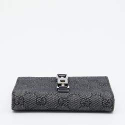 Pre Owned Gucci Black GG Canvas Canvas Piston Lock Compact Wallet