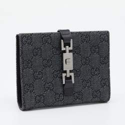 Pre Owned Gucci Black GG Canvas Canvas Piston Lock Compact Wallet