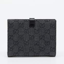 Pre Owned Gucci Black GG Canvas Canvas Piston Lock Compact Wallet