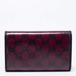 Pre Owned Gucci Fuchsia/Black Crystal GG Canvas and Leather Trifold Wallet