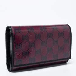 Pre Owned Gucci Fuchsia/Black Crystal GG Canvas and Leather Trifold Wallet