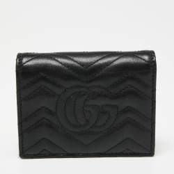 Pre Owned  حافظة بطاقات غوتشي GG مارمونت جلد ماتيلاس أسود