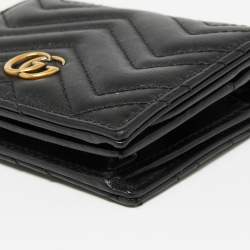 Pre Owned  حافظة بطاقات غوتشي GG مارمونت جلد ماتيلاس أسود