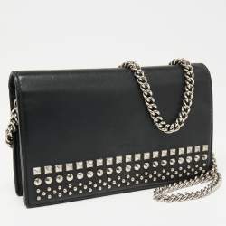 مملوكة مسبقًا محفظة غوتشي جلد أسود مرصع بسلسلة